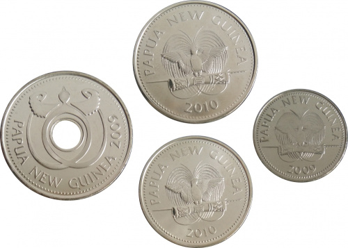 фото Папуа-Новая Гвинея набор из 4 монет 2009-2010 UNC 5, 10, 20 тойя, 1 кина