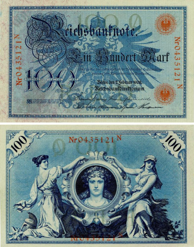 фото Германия 100 марок 1908 AU-UNC (P33)