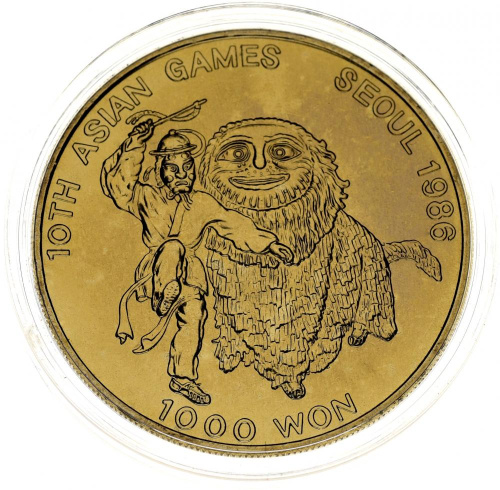 фото Южная Корея 1000 вон 1986 UNC 10-ые Азиатские игры в Сеуле