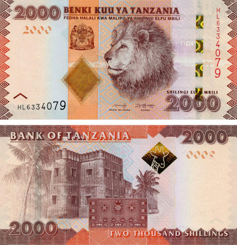 фото Танзания 2000 шиллингов 2020 UNC Лев (P42c)