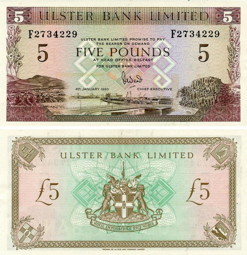 фото Северная Ирландия 5 фунтов 1993 UNC (P331b(2))
