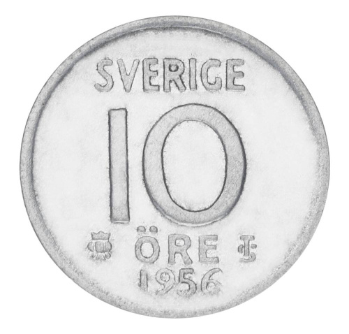 фото Швеция 10 эре 1956 Серебро F-VF (Ag 400, 1,45 грамм)