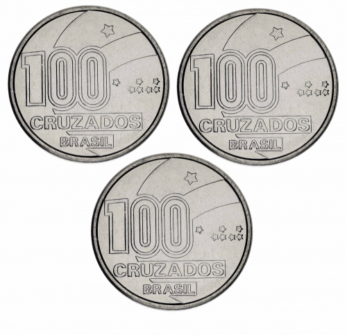 фото Бразилия набор из 3 монет по 100 крузадо 1988 UNC 100 лет отмены рабства (KM#608-610)