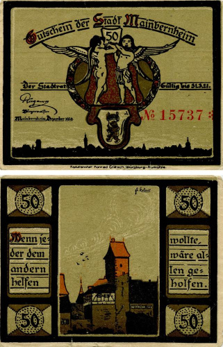 фото Германия Нотгельд  50 пфеннигов 1921 F-VF Майнбернхайм