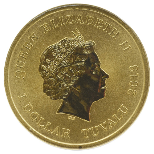 фото Тувалу 1 доллар 2013 UNC Птица - Желтоклювая альциона