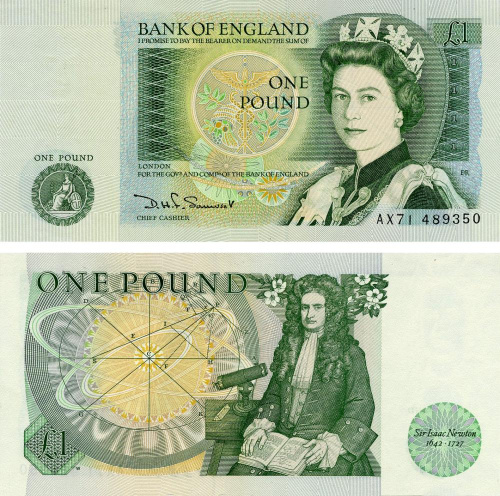 фото Великобритания Англия 1 фунт 1981-1984 UNC (P377b)
