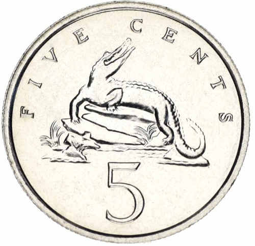 фото Ямайка 5 центов 1987 AU-UNC Крокодил