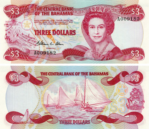 фото Багамы 3 доллара 1984 UNC (P44a)