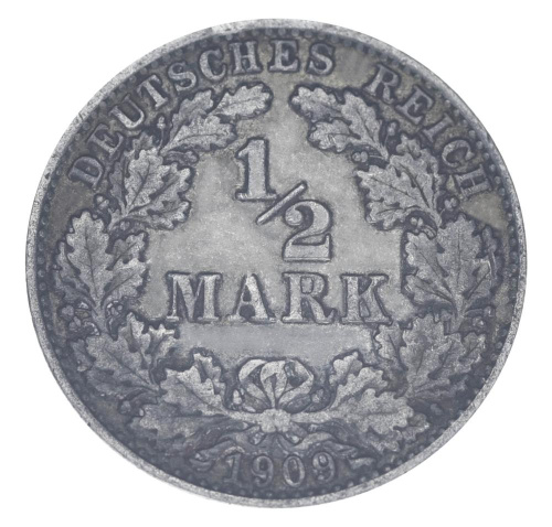 фото Германия 1/2 марки 1909 Серебро F-VF