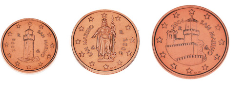 фото Сан-Марино набор из 3 монет 2006 UNC 1, 2, 5 евроцентов