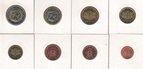 фото Латвия набор из 8 монет евро 2014 UNC 1, 2, 5, 10, 20, 50 евроцентов, 1, 2 евро