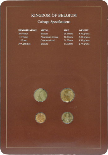 фото Бельгия Набор монет 1982-1988 UNC 50 сентим, 1, 5, 20 франков и 1 марка в сувенирной упаковке