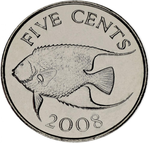 фото Бермуды 5 центов 2008 UNC Рыба