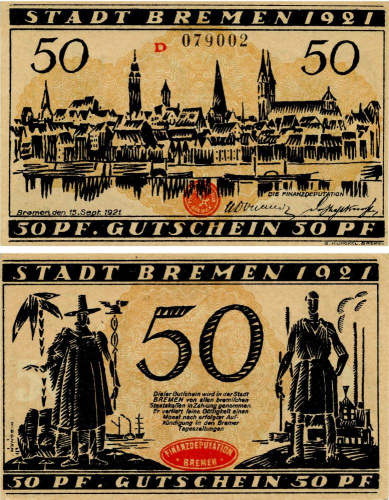 фото Германия Нотгельд 50 пфеннигов 1921 F-VF Бремен