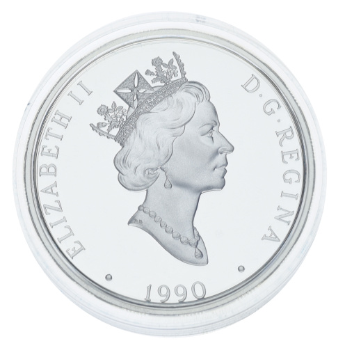 фото Канада 20 долларов 1990 Серебро Proof Канадская авиация - Avro Lancaster, Джон Фокир (Ag 925, 31,1 грамм)