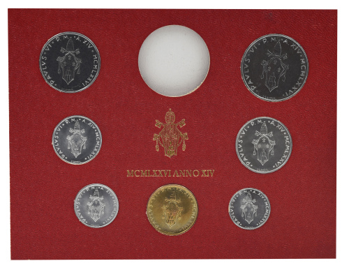 фото Ватикан набор из 7 монет 1976 AU-UNC 1, 2, 5, 10, 20, 50, 100 лир