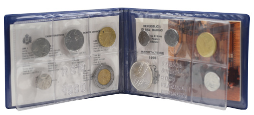 фото Сан-Марино набор из 10 монет 1990 UNC 1, 2, 5, 10, 20, 50, 100, 200, 500, 1000 лир (серебро)