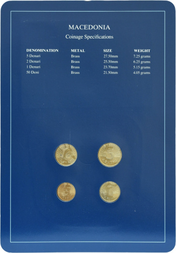 фото Македония Набор монет 1993 UNC 50 дени, 1, 2, 5 денар и 1 марка в сувенирной упаковке