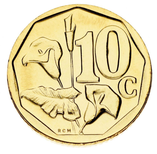 фото ЮАР 10 центов 2005 UNC