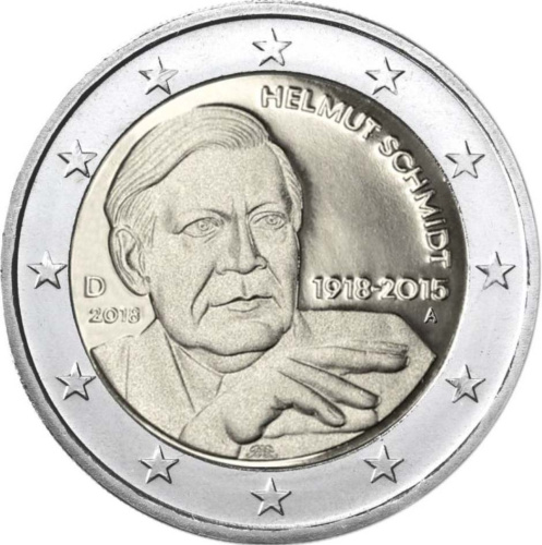 фото Германия 2 евро 2018 А «Гельмут Шмидт» UNC