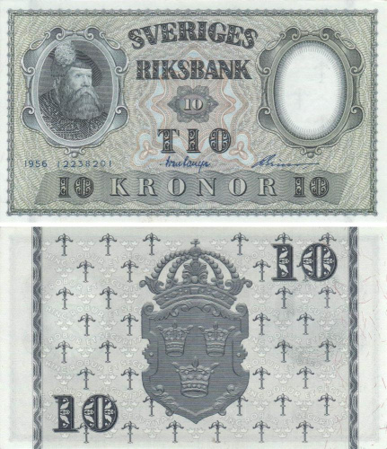 фото Швеция 10 крон 1956 UNC (P43d)
