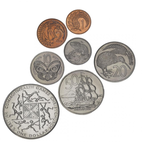 фото Новая Зеландия набор из 7 монет 1974 VF-AU 1, 2, 5, 10, 20, 50 центов, 1 доллар