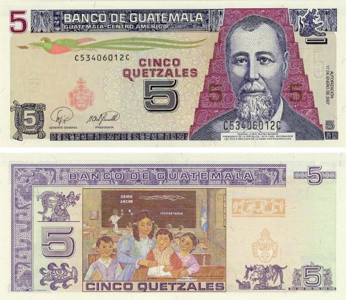 фото Гватемала 5 кетсалей 2007 UNC (P106c)