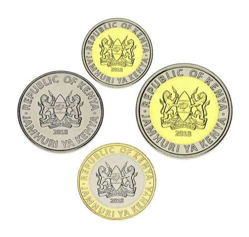 фото Кения набор из 4 монет 2018 UNC Животные 1, 5, 10, 20 шиллингов