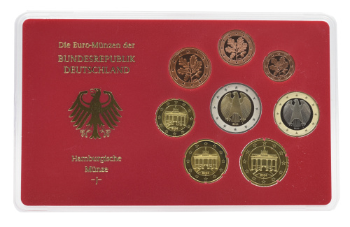 фото Германия набор из 8 монет евро 2004 UNC J 1, 2, 5, 10, 20, 50 евроцентов, 1, 2 евро в сувенирной упаковке