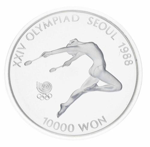 фото Южная Корея 10000 вон 1988 Серебро Proof XXIV летние Олимпийские Игры в г. Сеул 1988 - Гимнастка