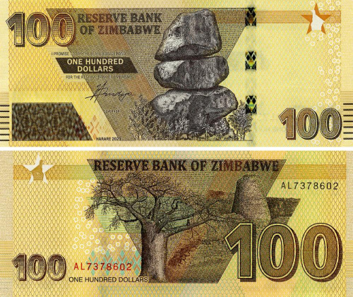 фото Зимбабве 100 долларов 2023 UNC (PW103)