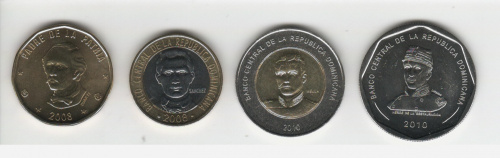фото Доминикана набор из 4 монет 2008-2010 UNC 1, 5, 10, 25 песо