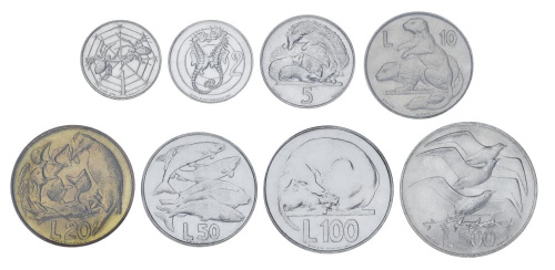 фото Сан-Марино набор из 8 монет 1975 UNC 1, 2, 5, 10, 20, 50, 100, 500 лир (серебро)
