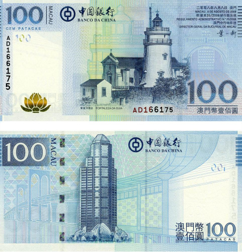 фото Макао 100 патак 2008 UNC банк BOC (P111a)