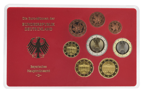 фото Германия набор из 8 монет евро 2004 UNC D 1, 2, 5, 10, 20, 50 евроцентов, 1, 2 евро в сувенирной упаковке