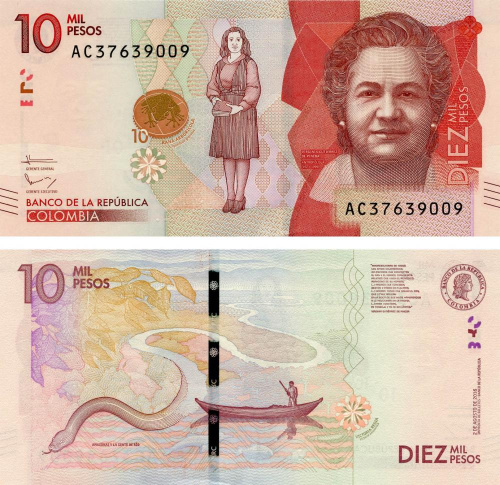 фото Колумбия 10000 песо 2016 UNC Река Амазонка Змея (P460)