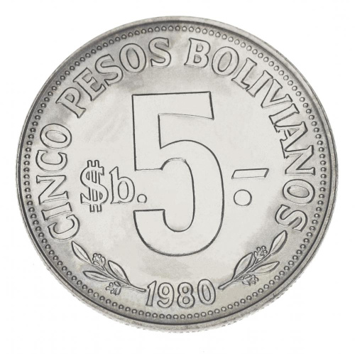 фото Боливия 5 боливиано 1980 AU-UNC
