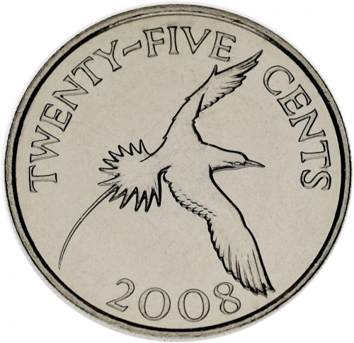 фото Бермуды 25 центов 2008 UNC Птица