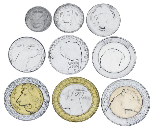 фото Алжир набор из 9 монет 1992-2019 UNC 1/4, 1/2, 1, 2, 5, 10, 20, 50, 100 динаров