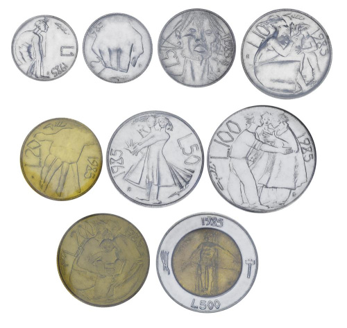 фото Сан-Марино набор из 9 монет 1985 UNC 1, 2, 5, 10, 20, 50, 100, 200, 500 лир
