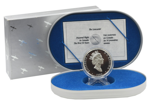 фото Канада 20 долларов 1990 Серебро Proof Канадская авиация - Avro Lancaster, Джон Фокир (Ag 925, 31,1 грамм)