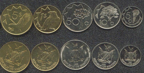 фото Намибия набор из 6 монет 2009-2012 UNC 5, 10, 50 центов, 1, 5, 10 долларов