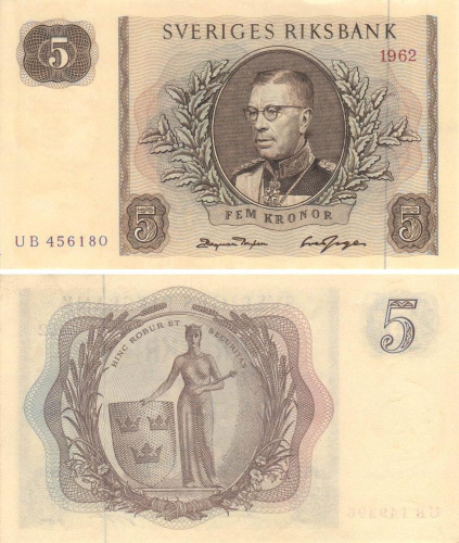 фото Швеция 5 крон 1962 UNC (P42)