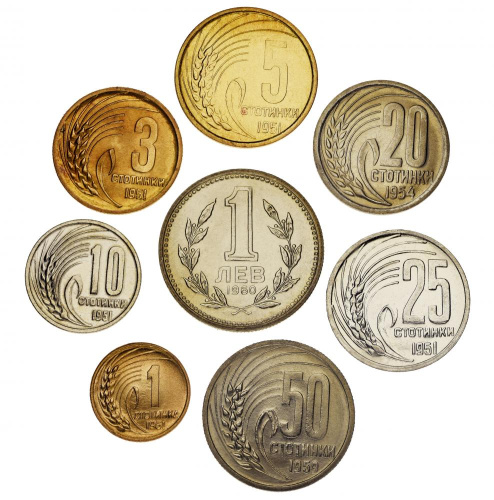 фото Болгария набор из 8 монет 1951-1960 AU-UNC 1, 3, 5, 10, 20, 25, 50 стотинок, 1 лев