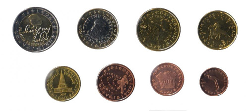 фото Словения набор из 8 монет евро 2007 UNC 1, 2, 5, 10, 20, 50 центов, 1, 2 евро