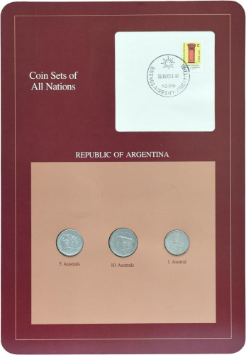 фото Аргентина Набор монет 1989 UNC 1, 5, 10 аустраль и 1 марка в сувенирной упаковке