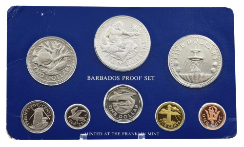фото Барбадос набор из 8 монет 1975 Proof 1, 5, 10, 25 центов, 1, 2, 5, 10 (серебро) долларов