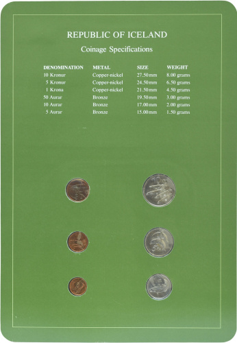 фото Исландия Набор монет 1981-1984 UNC 5, 10, 50 эйре, 1, 5, 10 крон и 3 марки в сувенирной упаковке