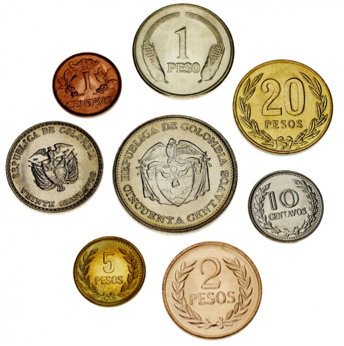фото Колумбия набор из 8 монет 1965-1989 AU-UNC 1, 10, 20, 50 сентаво, 1, 2, 5, 20 песо