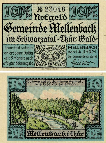 фото Германия Нотгельд  10 пфеннигов 1921  F-VF Мелленбах